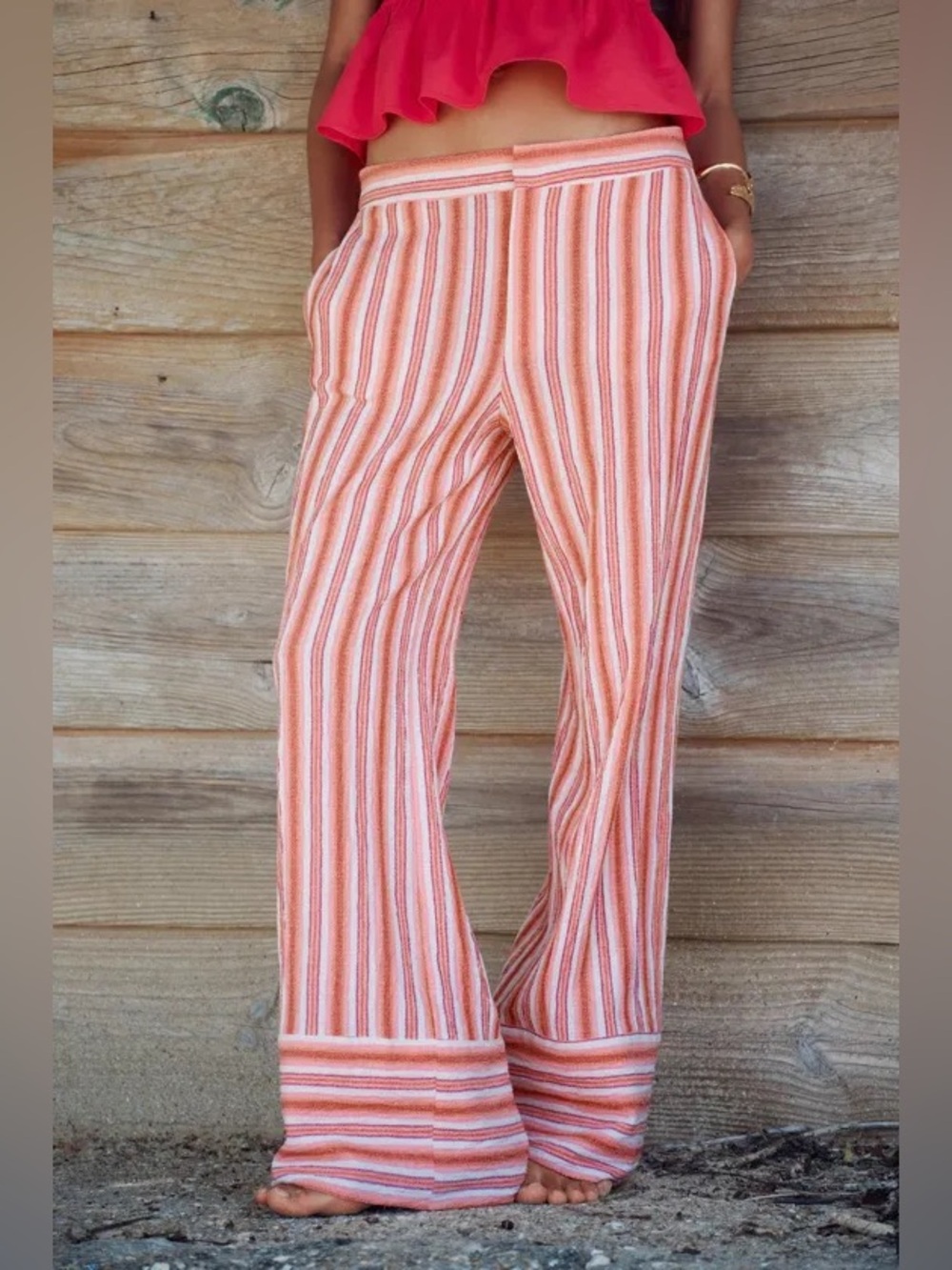 ZARA Rustic striped wide leg trousers, L NWT